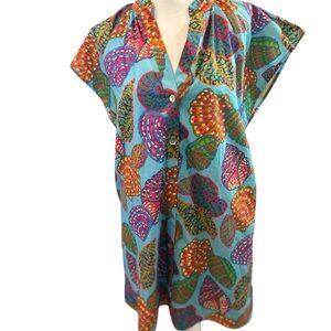 THML Colorful Seashell Print Dress V-Neck Button Front Shift Dress  resort wear